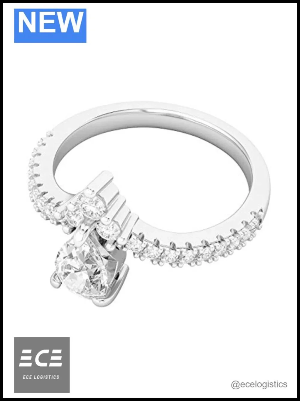 Sterling Silver Princess Crown Pear Simulated Diamond Engagement Ring